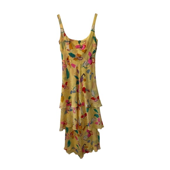 Vintage Gai Mattiolo Y2K Yellow Floral 100% Silk Midi Dress Fairy core Sz Small - Picture 2 of 10